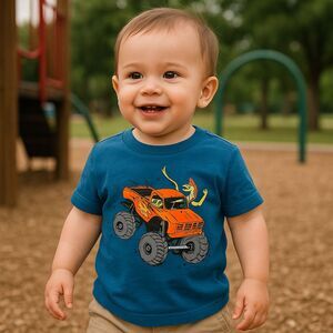 NEW Boys 12-18 Months Lizard Driving Monster Truck Blue Shirt Dot & Zazz